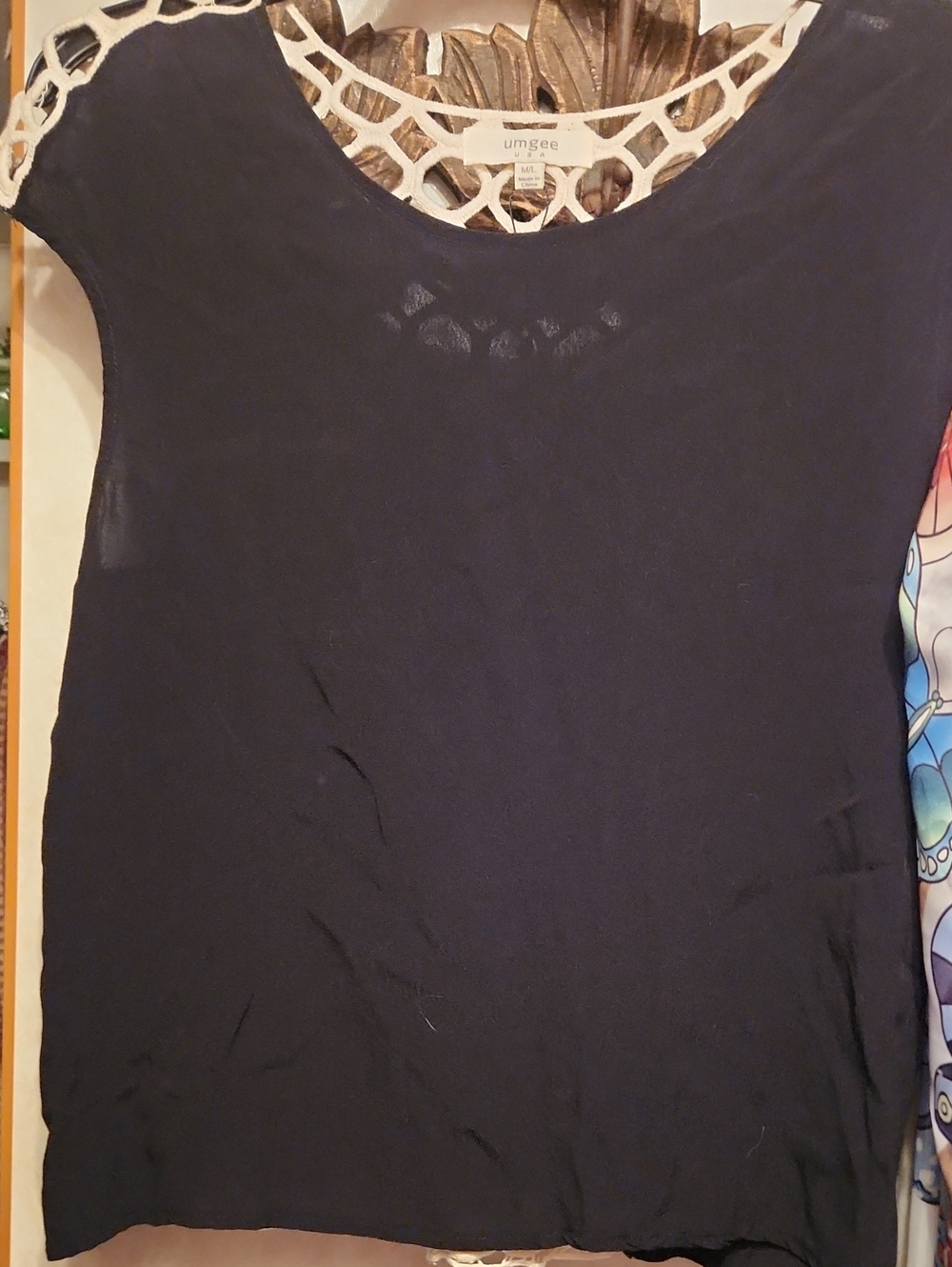 Umgee Navy Lace-Trim Cap Sleeve Top